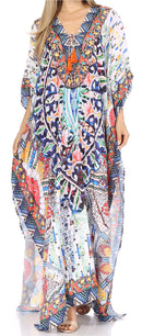 Sakkas  Georgettina Flowy  Rhinestone V Neck Long Caftan Dress / Cover Up