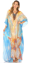 Sakkas  Georgettina Flowy  Rhinestone V Neck Long Caftan Dress / Cover Up