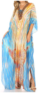 Sakkas  Georgettina Flowy  Rhinestone V Neck Long Caftan Dress / Cover Up