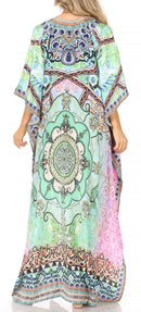 Sakkas  Georgettina Flowy  Rhinestone V Neck Long Caftan Dress / Cover Up