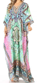 Sakkas  Georgettina Flowy  Rhinestone V Neck Long Caftan Dress / Cover Up