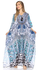 Sakkas  Georgettina Flowy  Rhinestone V Neck Long Caftan Dress / Cover Up