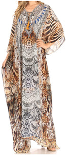 Sakkas  Georgettina Flowy  Rhinestone V Neck Long Caftan Dress / Cover Up