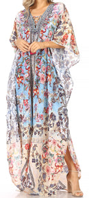 Sakkas  Georgettina Flowy  Rhinestone V Neck Long Caftan Dress / Cover Up
