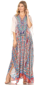 Sakkas  Georgettina Flowy  Rhinestone V Neck Long Caftan Dress / Cover Up
