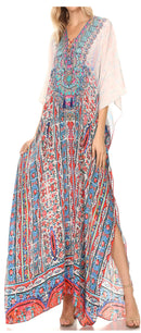 Sakkas  Georgettina Flowy  Rhinestone V Neck Long Caftan Dress / Cover Up