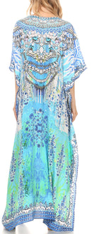 Sakkas  Georgettina Flowy  Rhinestone V Neck Long Caftan Dress / Cover Up