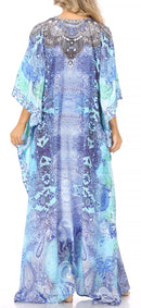 Sakkas  Georgettina Flowy  Rhinestone V Neck Long Caftan Dress / Cover Up