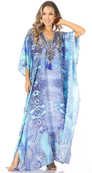 Sakkas  Georgettina Flowy  Rhinestone V Neck Long Caftan Dress / Cover Up