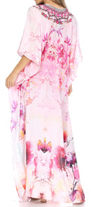 Sakkas  Georgettina Flowy  Rhinestone V Neck Long Caftan Dress / Cover Up