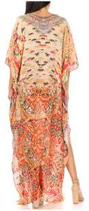 Sakkas  Georgettina Flowy  Rhinestone V Neck Long Caftan Dress / Cover Up