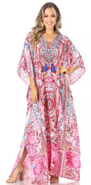Sakkas  Georgettina Flowy  Rhinestone V Neck Long Caftan Dress / Cover Up