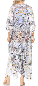 Sakkas  Georgettina Flowy  Rhinestone V Neck Long Caftan Dress / Cover Up