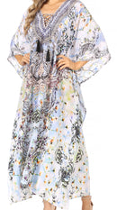 Sakkas  Georgettina Flowy  Rhinestone V Neck Long Caftan Dress / Cover Up