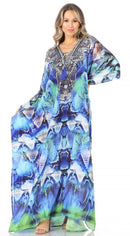 Sakkas  Georgettina Flowy  Rhinestone V Neck Long Caftan Dress / Cover Up