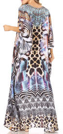 Sakkas  Georgettina Flowy  Rhinestone V Neck Long Caftan Dress / Cover Up