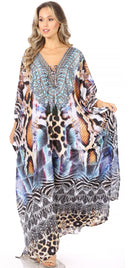 Sakkas  Georgettina Flowy  Rhinestone V Neck Long Caftan Dress / Cover Up