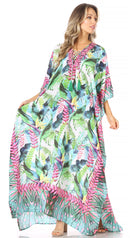 Sakkas  Georgettina Flowy  Rhinestone V Neck Long Caftan Dress / Cover Up