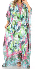 Sakkas  Georgettina Flowy  Rhinestone V Neck Long Caftan Dress / Cover Up#color_TLG228-Green