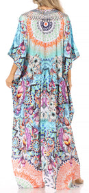 Sakkas  Georgettina Flowy  Rhinestone V Neck Long Caftan Dress / Cover Up