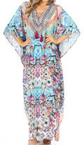 Sakkas  Georgettina Flowy  Rhinestone V Neck Long Caftan Dress / Cover Up#color_TLTU266-Turquoise