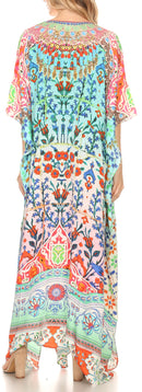 Sakkas  Georgettina Flowy  Rhinestone V Neck Long Caftan Dress / Cover Up