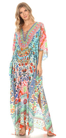 Sakkas  Georgettina Flowy  Rhinestone V Neck Long Caftan Dress / Cover Up