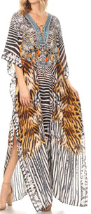 Sakkas  Georgettina Flowy  Rhinestone V Neck Long Caftan Dress / Cover Up