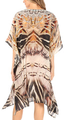 Sakkas Miui Ligthweight Rhinestone V Neck Printed Short Caftan Dress / Cover Up