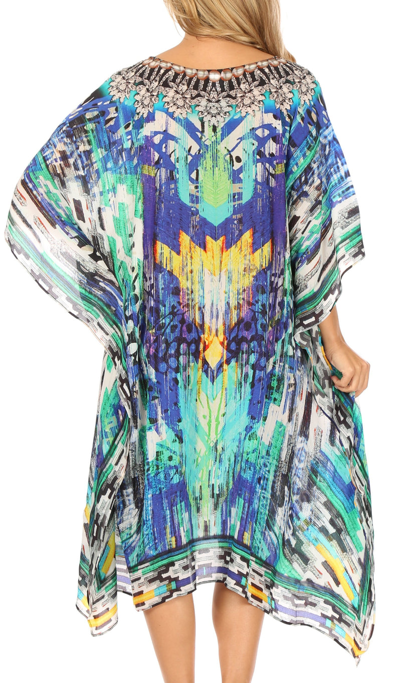 Sakkas MiuMiu Ligthweight Summer Printed Short Caftan Dress / Cover Up