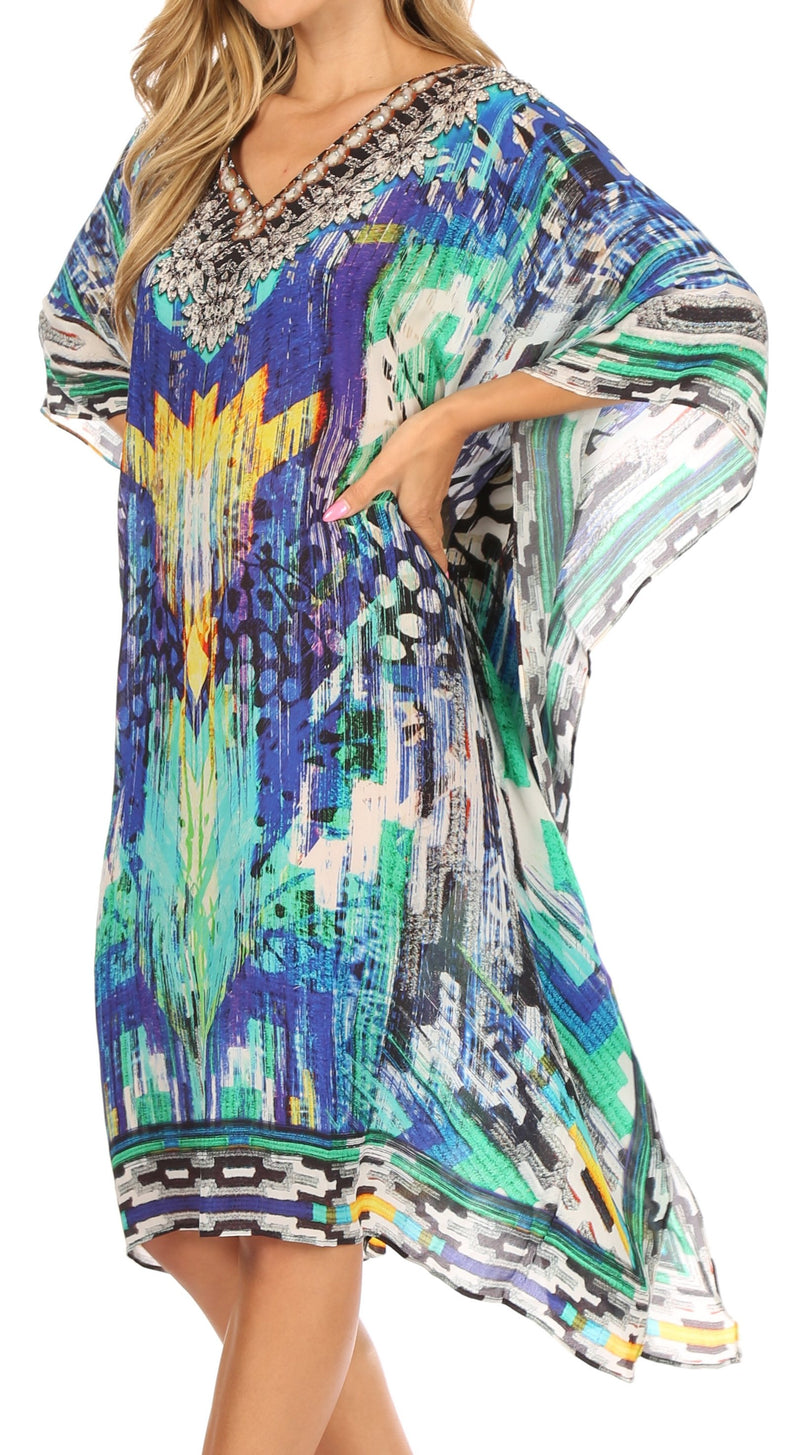 Sakkas MiuMiu Ligthweight Summer Printed Short Caftan Dress / Cover Up