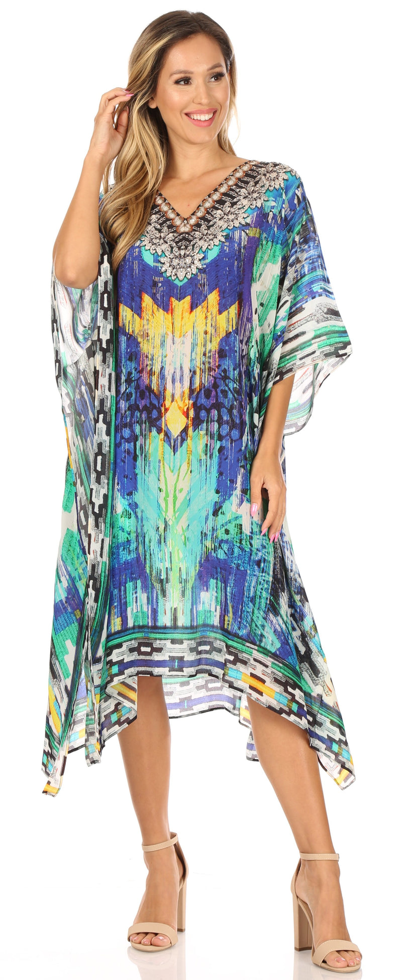 Sakkas MiuMiu Ligthweight Summer Printed Short Caftan Dress / Cover Up