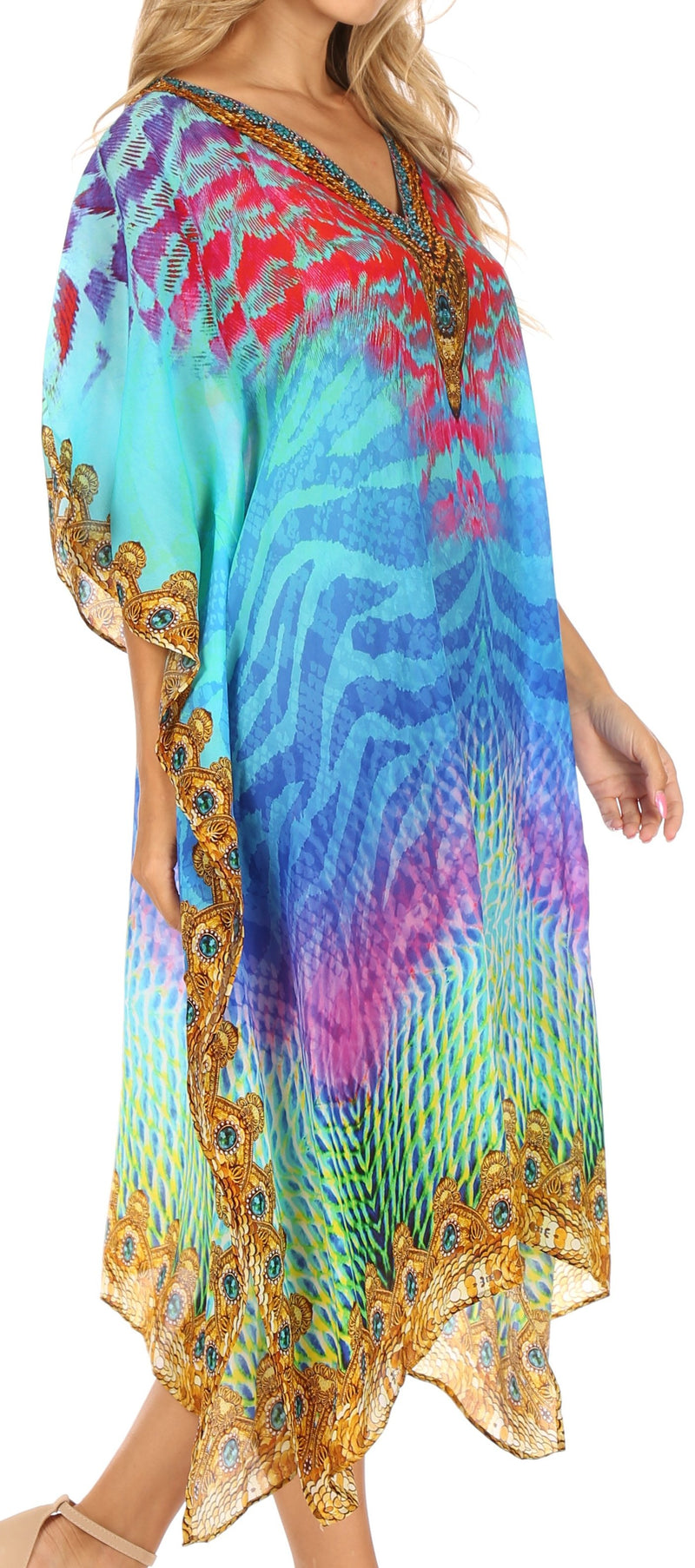 Sakkas MiuMiu Ligthweight Summer Printed Short Caftan Dress / Cover Up