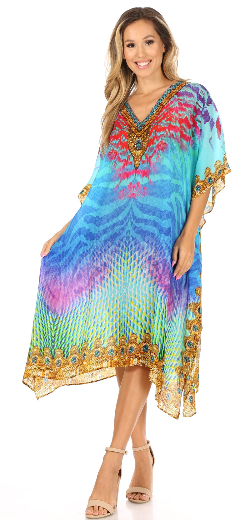 Sakkas MiuMiu Ligthweight Summer Printed Short Caftan Dress / Cover Up