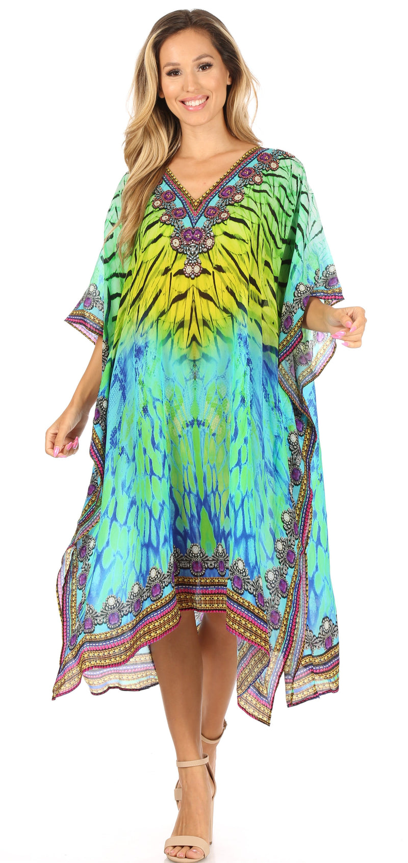 Sakkas MiuMiu Ligthweight Summer Printed Short Caftan Dress / Cover Up