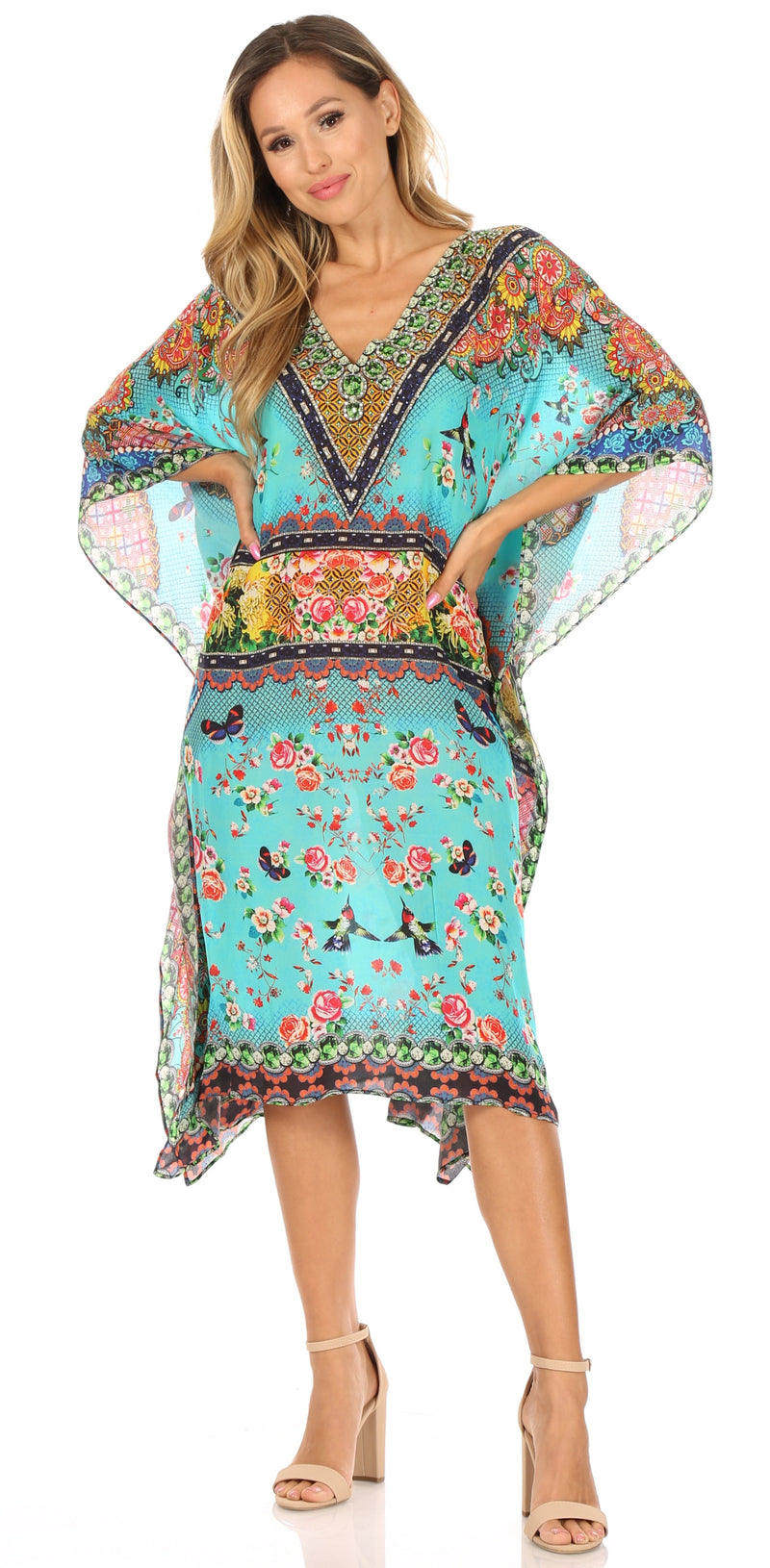 Sakkas MiuMiu Ligthweight Summer Printed Short Caftan Dress / Cover Up