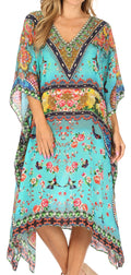 Sakkas MiuMiu Ligthweight Summer Printed Short Caftan Dress / Cover Up#color_TurquoiseMulti