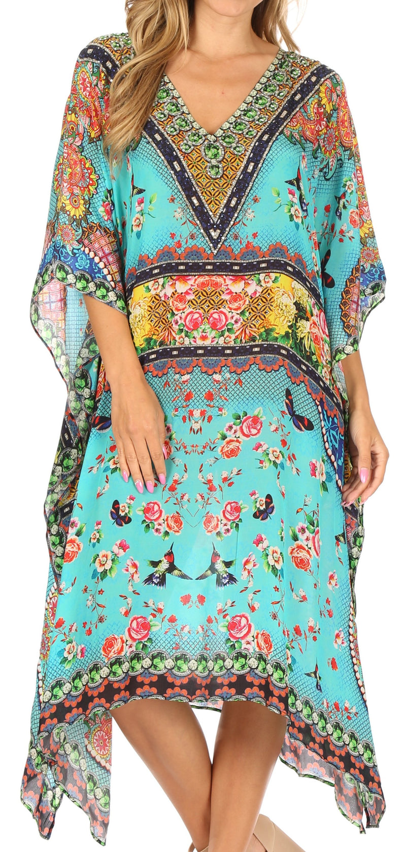 Sakkas MiuMiu Ligthweight Summer Printed Short Caftan Dress / Cover Up