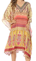 Sakkas Miui Ligthweight Rhinestone V Neck Printed Short Caftan Dress / Cover Up#color_TM97-Multi