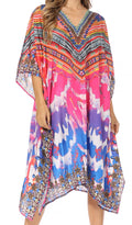 Sakkas Miui Ligthweight Rhinestone V Neck Printed Short Caftan Dress / Cover Up#color_WM111-Multi