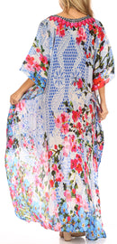 Sakkas Laisson Flowy Hi Low Caftan Rhinestone Boxy V Neck Dress Top Cover / Up