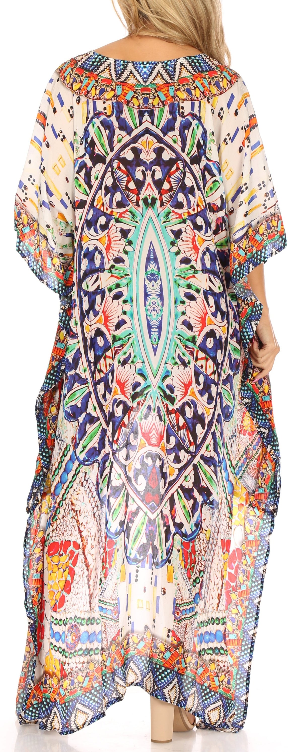 Sakkas Laisson Flowy Hi Low Caftan Rhinestone Boxy V Neck