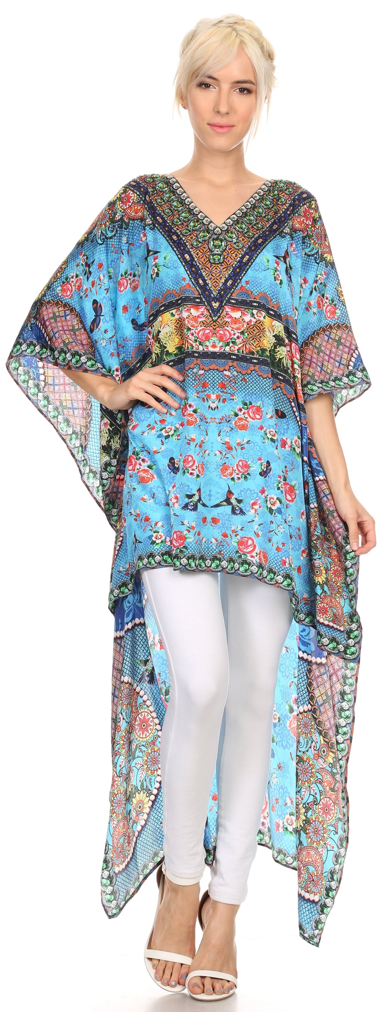 Kinako♡Eaphi cotton lace patchwork d⋯ Sakkas Laisson Flowy Hi Low Caftan Rhinestone Boxy V Neck