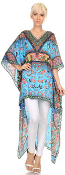 Sakkas Laisson Flowy Hi Low Caftan Rhinestone Boxy V Neck Dress Top Cover / Up