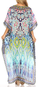 Sakkas Laisson Flowy Hi Low Caftan Rhinestone Boxy V Neck Dress Top Cover / Up