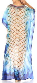 Sakkas Laisson Flowy Hi Low Caftan Rhinestone Boxy V Neck Dress Top Cover / Up