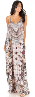 Sakkas Sofia Women's Spaghetti Strap V-neck Floral Print Summer Casual Maxi Dress#color_409