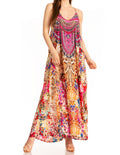 Sakkas Sofia Women's Spaghetti Strap V-neck Floral Print Summer Casual Maxi Dress#color_410