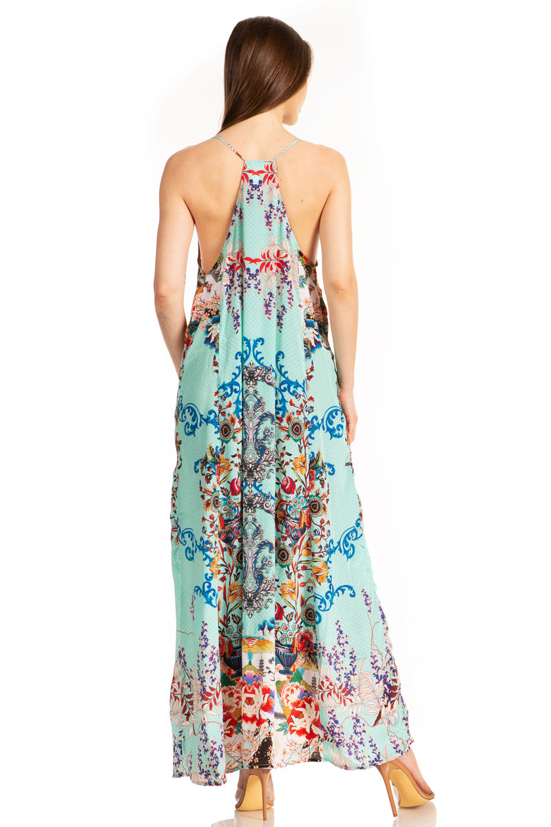 Sakkas Sofia Women's Spaghetti Strap V-neck Floral Print Summer Casual Maxi Dress