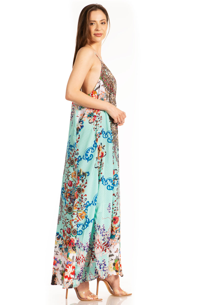 Sakkas Sofia Women's Spaghetti Strap V-neck Floral Print Summer Casual Maxi Dress